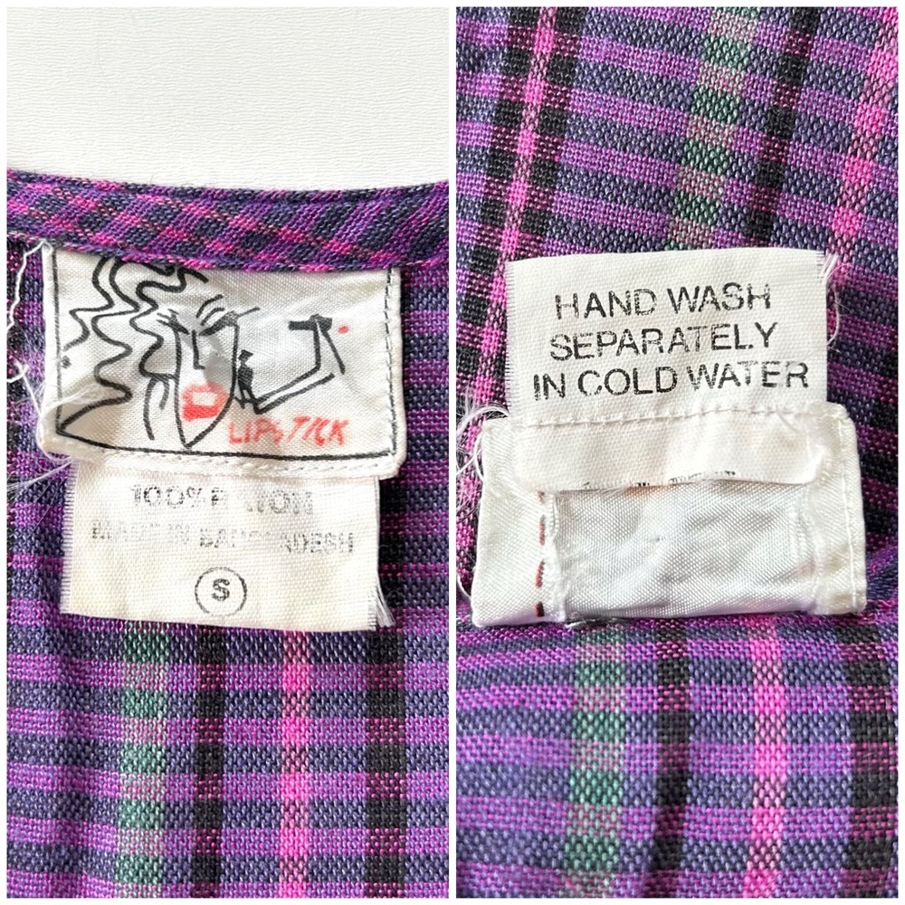 Lipstick Vintage Retro Purple Plaid V-Neck Rayon Sleeveless Dress - Picture 6 of 7